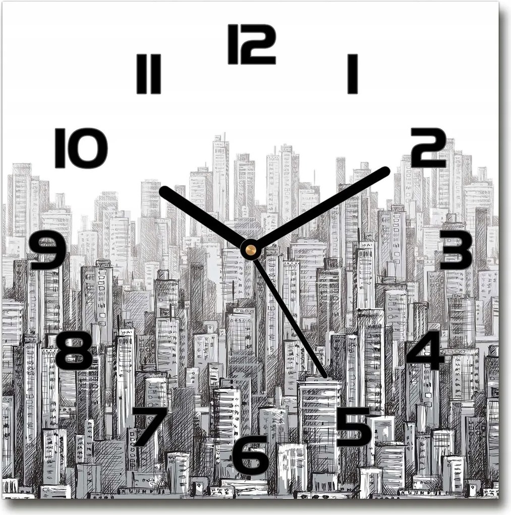 Csendes üveg falióra Felhőkarcolók 30x30