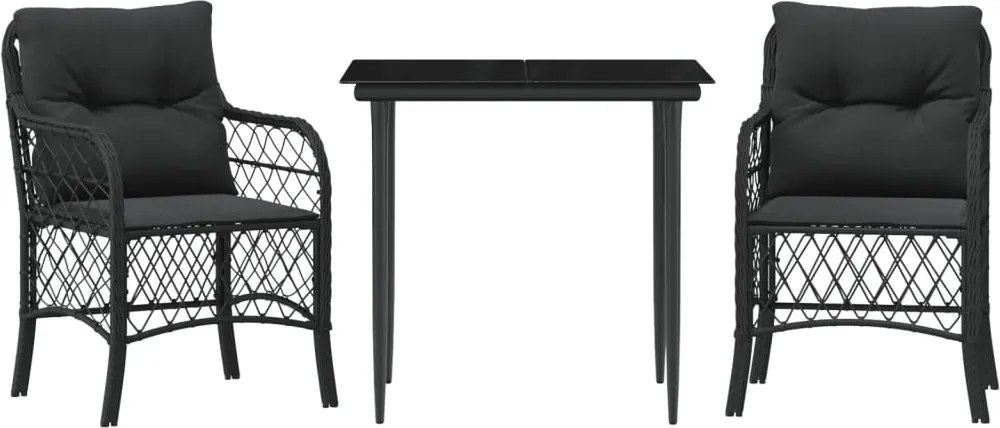 vidaXL 3 részes fekete polyrattan bisztrógarnitúra párnával