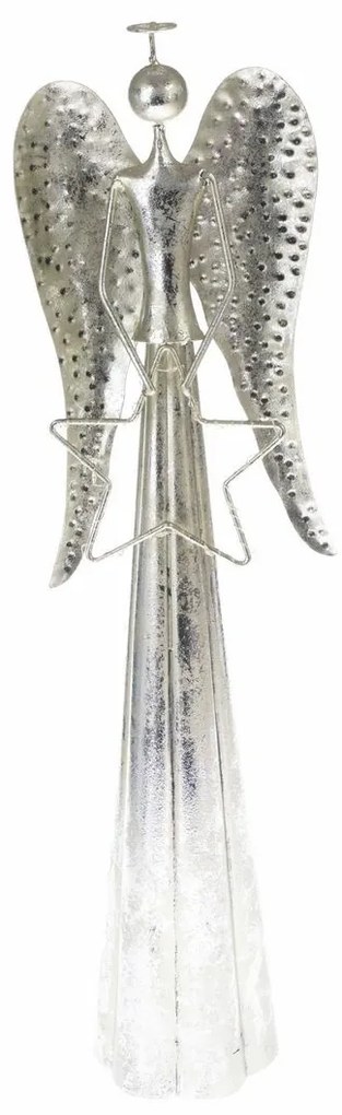 Karácsonyi fém LED dekoráció Angyal csillaggal,ezüst, 23 x 70 cm