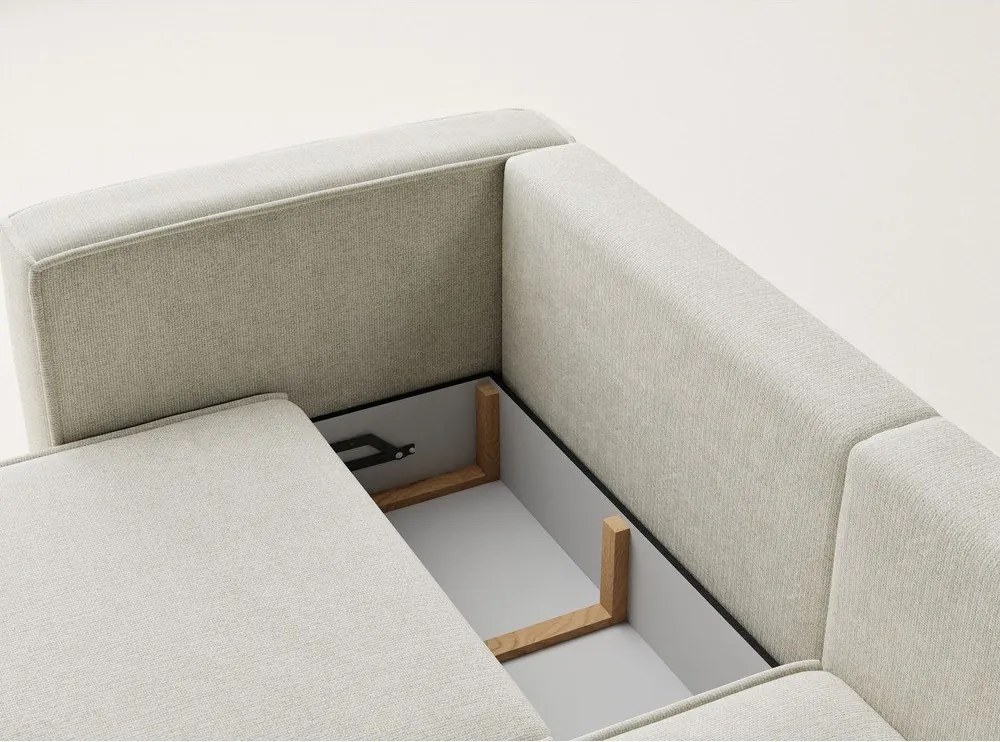 Krémszínű zsenília kinyitható-tárolóhelyes sarokkanapé (jobb oldali-heverő résszel) Velto – Maison de Rêve