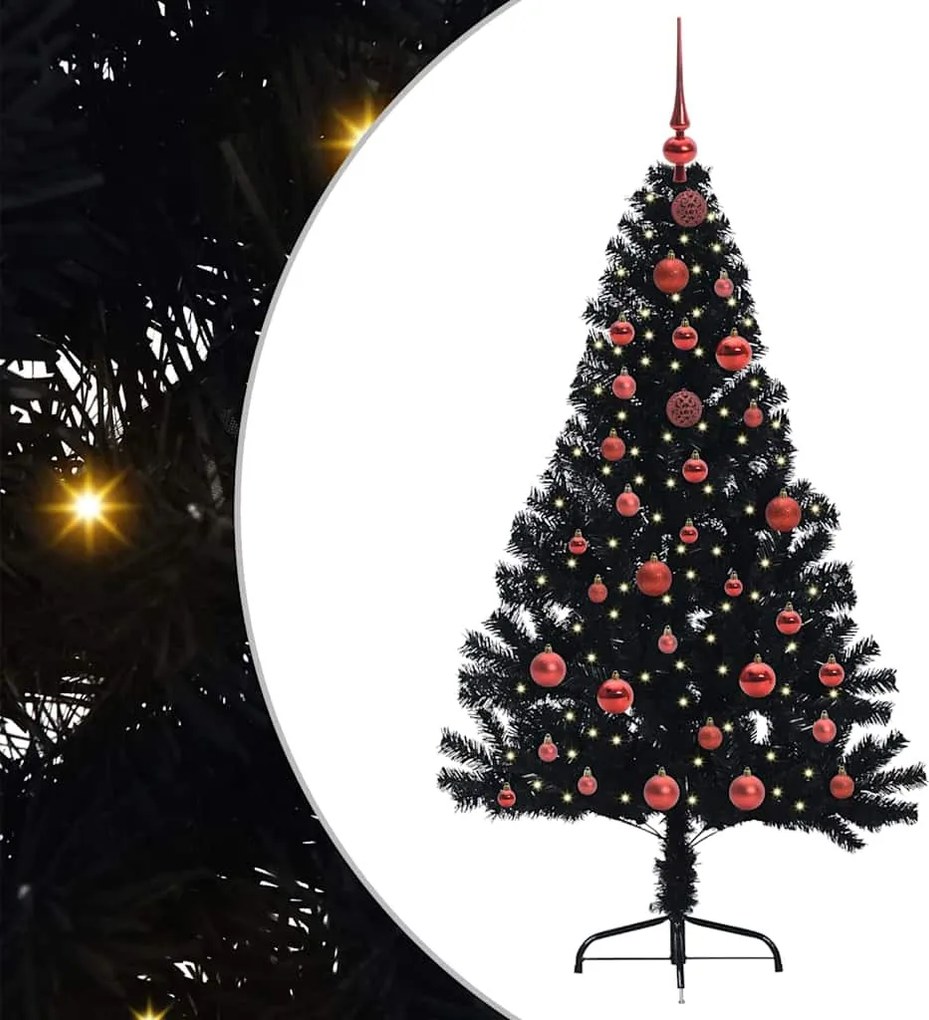 vidaXL Mesterséges, előre világított karácsonyi fa Fekete 150 cm PVC