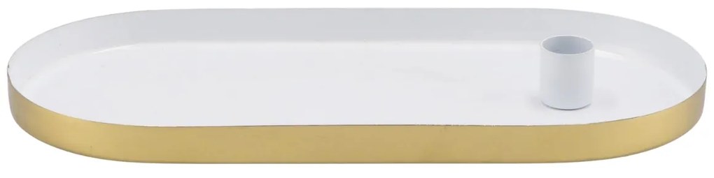 MARAKESH ovális gyertyatartó fém tálca 30cm, fehér