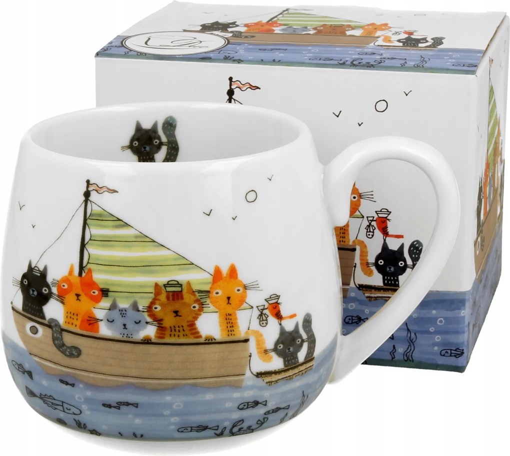 Porcelán bögre, hordó alakú, Macskás Világ Tengerészek mintával, 430ml