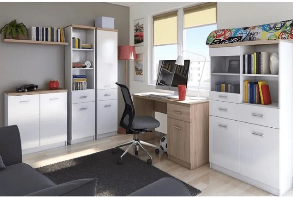 PC asztal 1d1s, DTD laminált, fehér/tölgy sonoma, TOPTY TYP 09