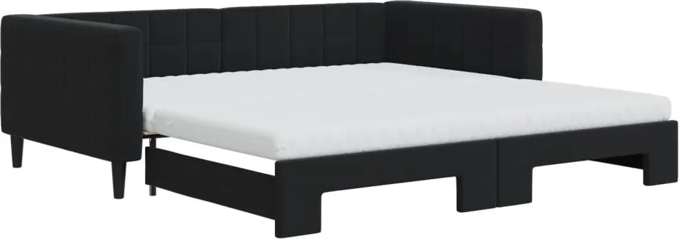 vidaXL fekete kihúzható bársony heverő matraccal 100 x 200 cm