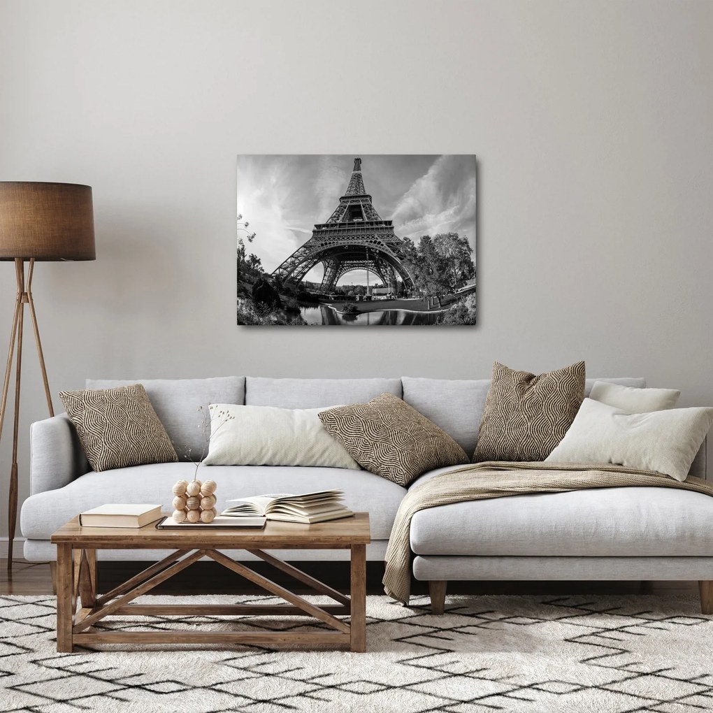 Kép - Eiffel-torony, fekete-fehér (70x50 cm)