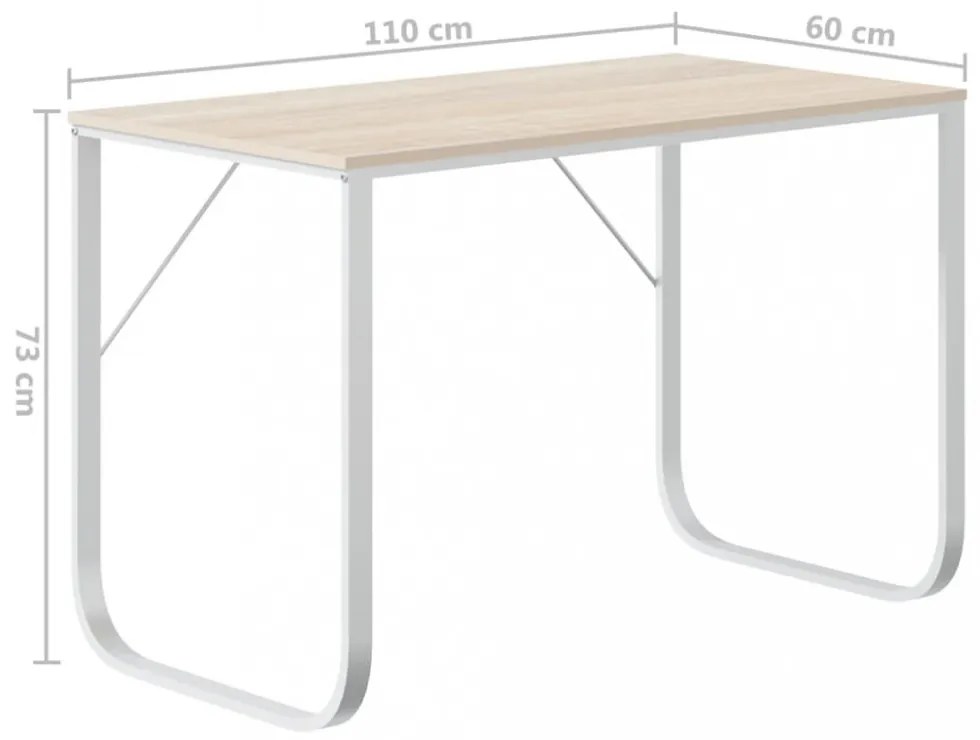 vidaXL fehér-tölgyszínű forgácslap számítógépasztal 110 x 60 x 73 cm