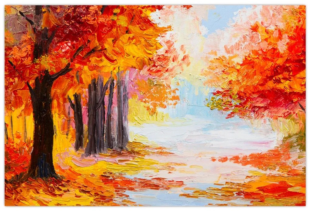 Kép - olajfestmény, színes ősz (90x60 cm)