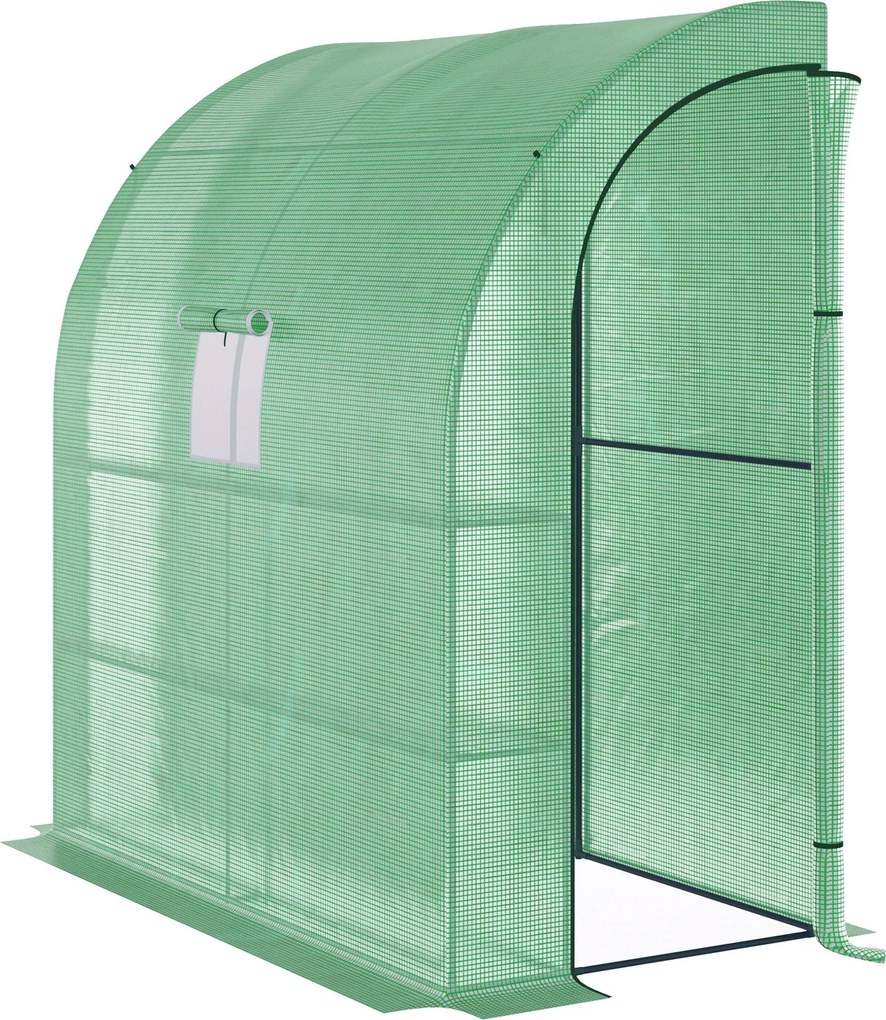 Outsunny Fóliasátor Paradicsom Üvegház Hálós Ablakkal, Felhúzható Ajtókkal, UV Védelemmel Felszerelt Üvegház, Zöld, 200 x 100 x 215 cm | Aosom