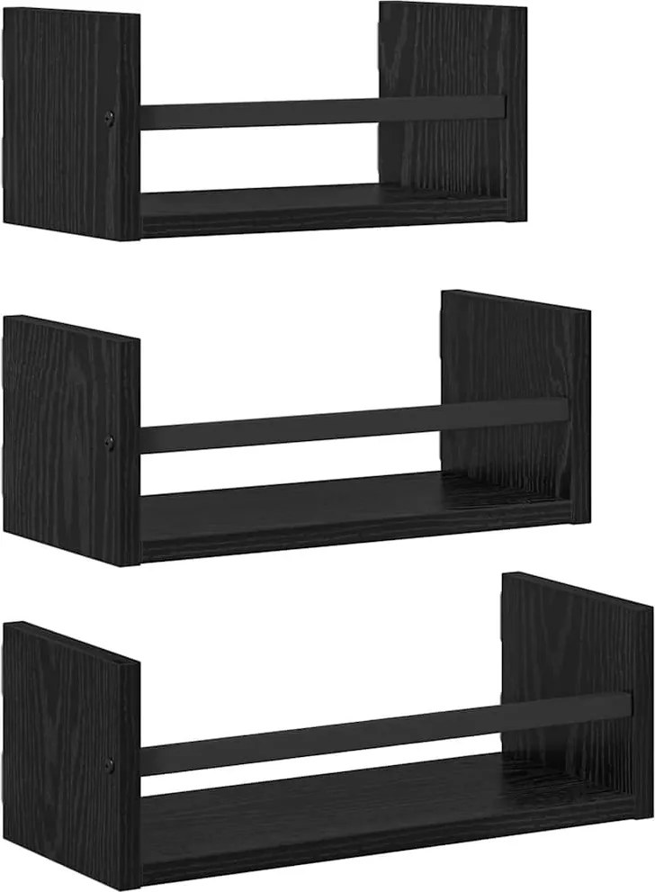 vidaXL Fali polc készlet 3 pcs Fekete tölgy 40x16x14cm Faanyag
