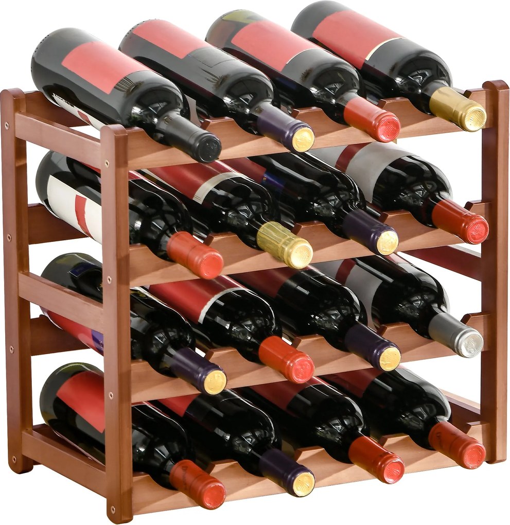 HOMCOM Bambusz Bortartó 16 Palack számára, 4-tiers Borkiöntő Asztali Bortartó, Konyhába, Étkezőbe, Bárba, Teherbírás: 75 kg, 43x23,5x38 cm Barna | Aos
