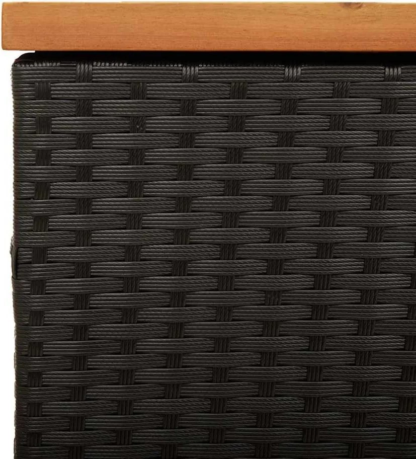 Fekete Polyrattan És Akácfa Kerti Tárolóláda 110 X 50 X 54 Cm