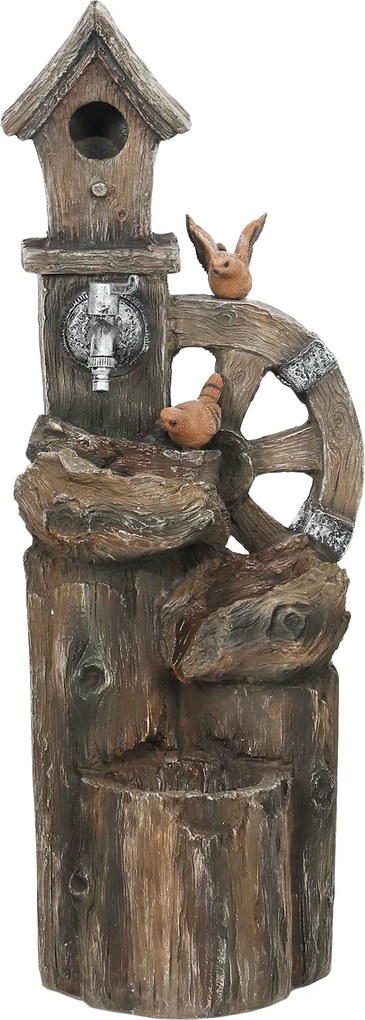 Outsunny 2 az 1-ben Kerti Szökőkút Madáretetővel LED világítással, 4 szintes Díszítő Szökőkút Kerthez, Teraszhoz 34,5x29,5x92 cm Többszínű | Aosom