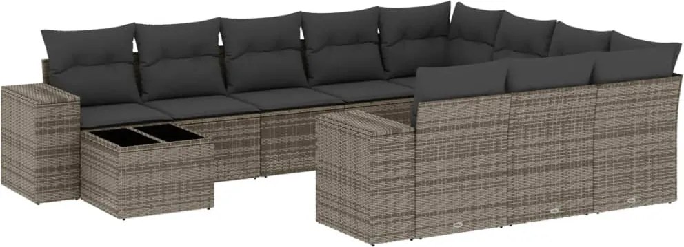 vidaXL 11 részes szürke polyrattan kerti ülőgarnitúra párnákkal