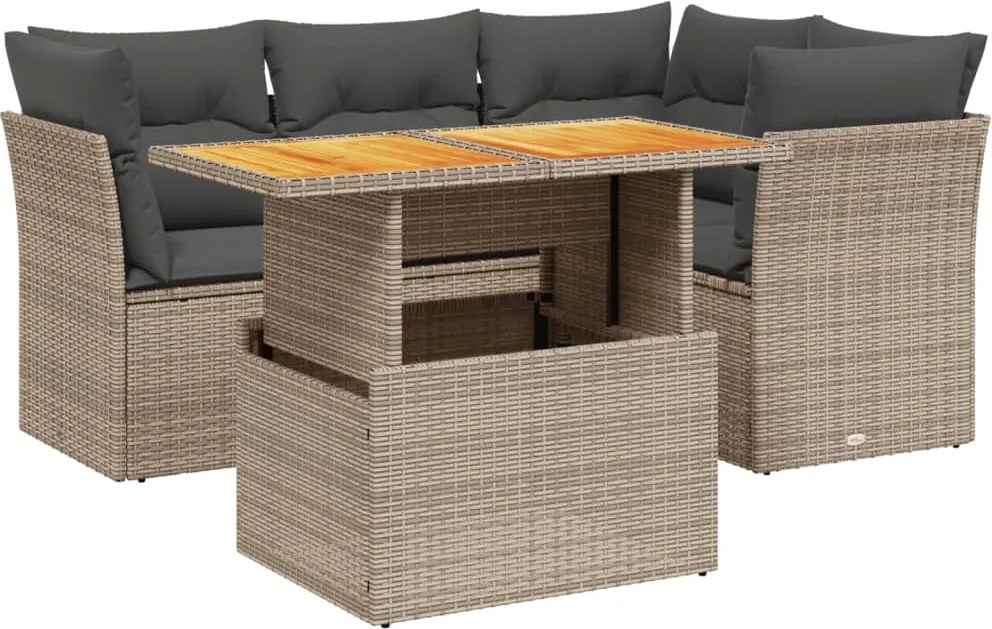 vidaXL 5 részes szürke polyrattan kerti ülőgarnitúra párnákkal