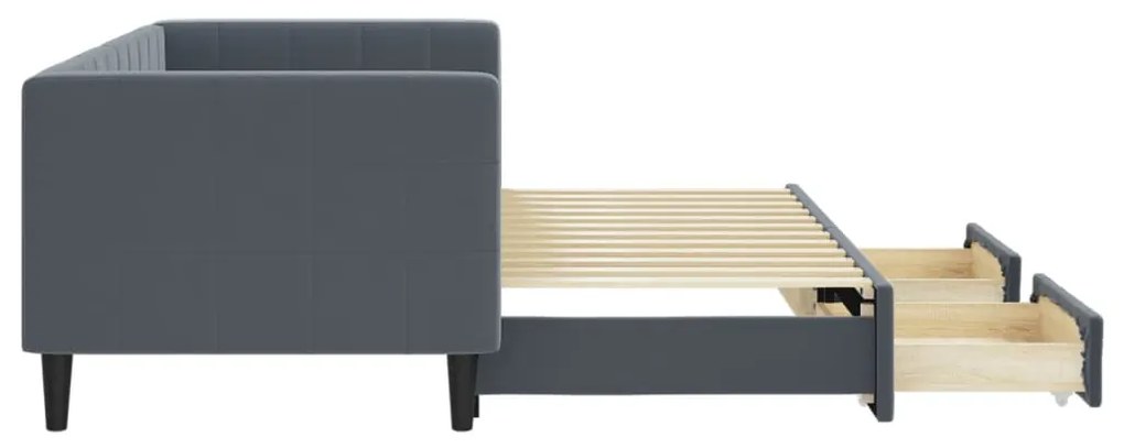 sötétszürke kihúzható bársony heverő fiókkal 80 x 200 cm