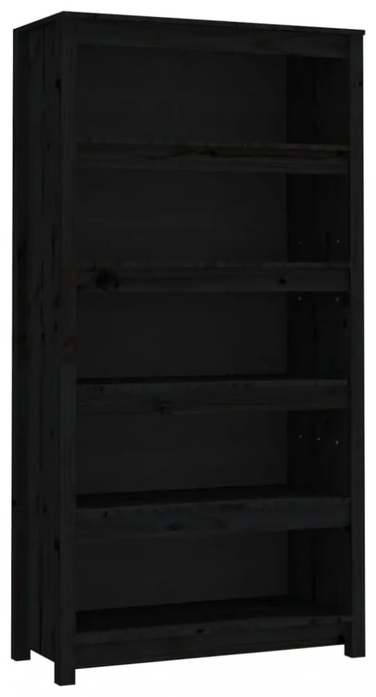 fekete tömör fenyőfa könyvszekrény 80x35x154 cm