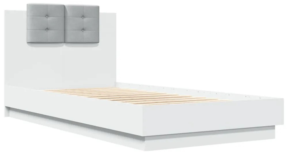fehér ágykeret fejtámlával és LED-világítással 90 x 190 cm