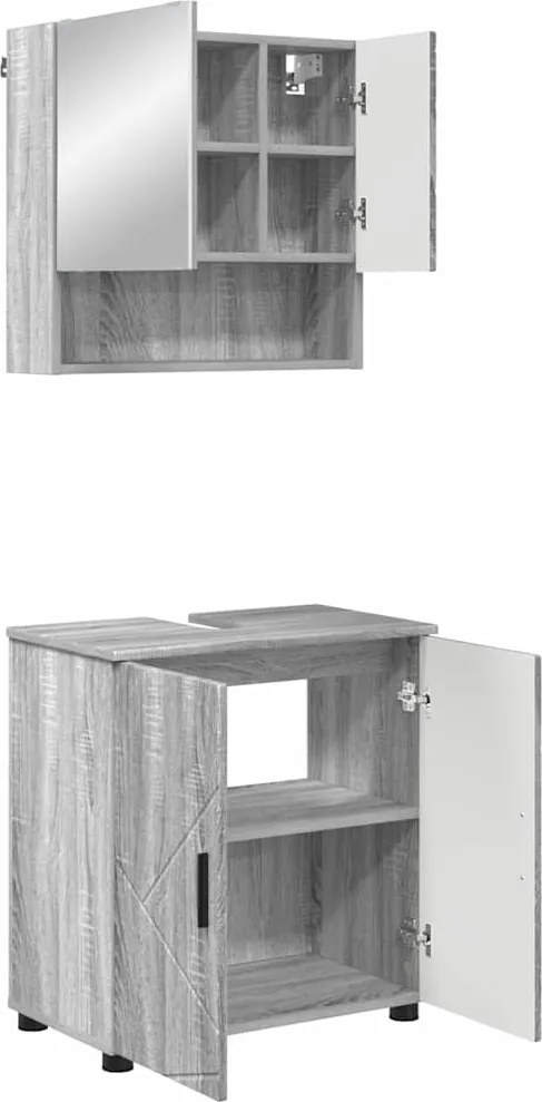 vidaXL Fürdőszoba bútor szett 2 pcs Szürke Sonoma Faanyag & Fém