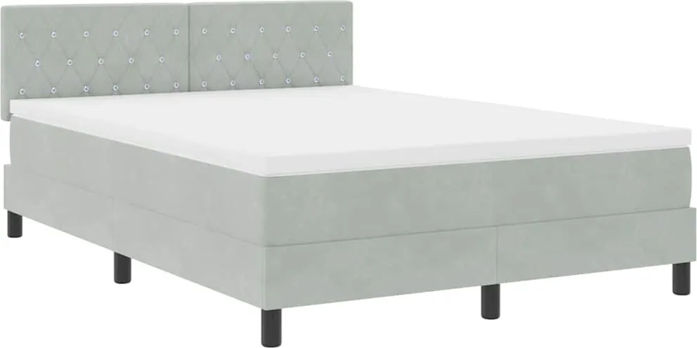 vidaXL LED Box Spring Ágy matracmal Világosszürke 140 x 190 cm Bársony