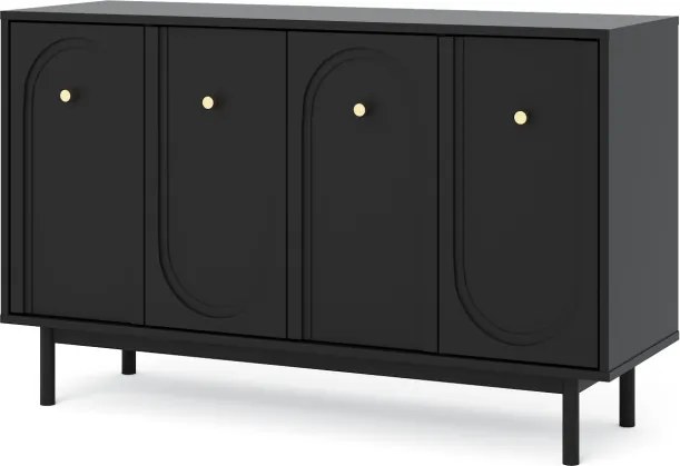 Komód 4 ajtós fekete színben arany fogantyúkkal – MAZOMA