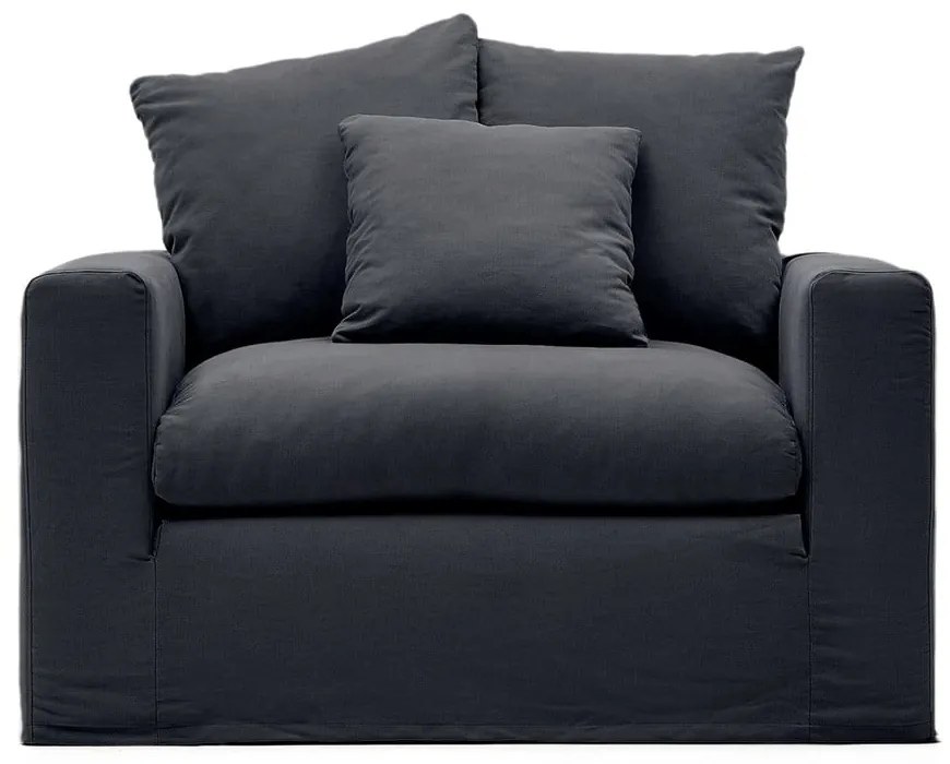 Antracitszürke len fotel Nora – Kave Home