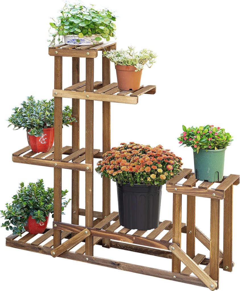 Outsunny Virágtartó Polc 6 Szintes Négyzetes Virágállvány Virág Lépcső Viráglétra Tömbfa Sötétszürke 98 x 28 x 96,5 cm | Aosom