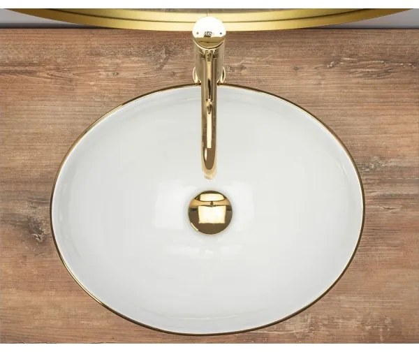 REA-U3287 - Pultba helyezhető SOFIA mosdó 34,5x41 cm kerámia/fényes fehér/arany