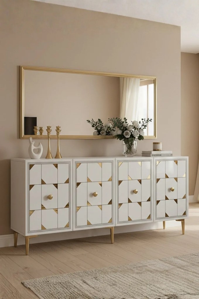 Moka komód, fehér-arany, 150 cm