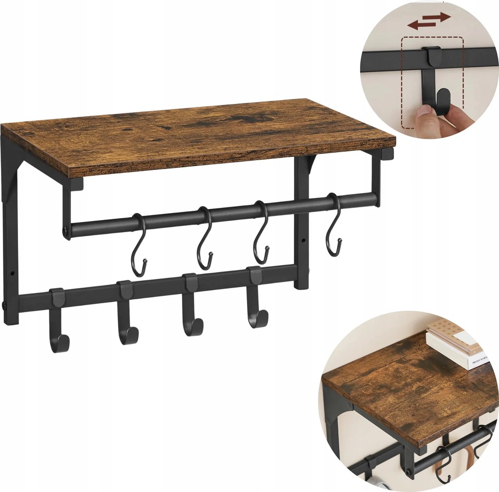 Fali akasztó polccal fali ruhaakasztó 8 Akasztós 40cm