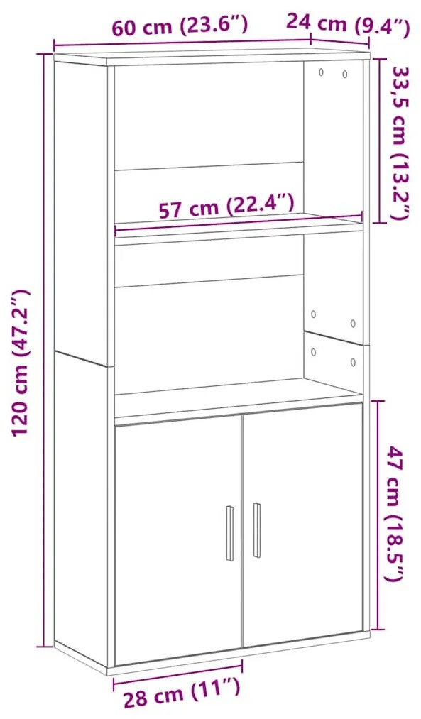 kézműves tölgy színű szerelt fa könyvespolc 60x24x120 cm