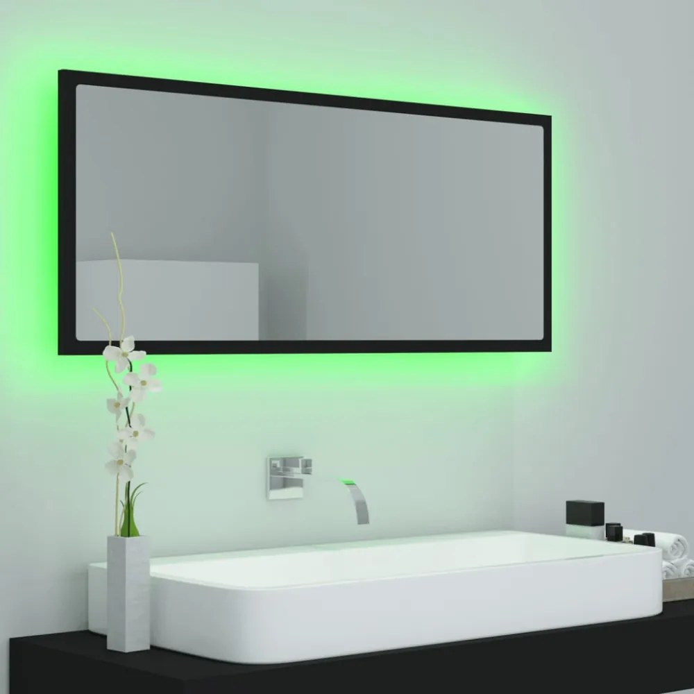 fekete akril LED-es fürdőszobai tükör 100x8,5x37 cm