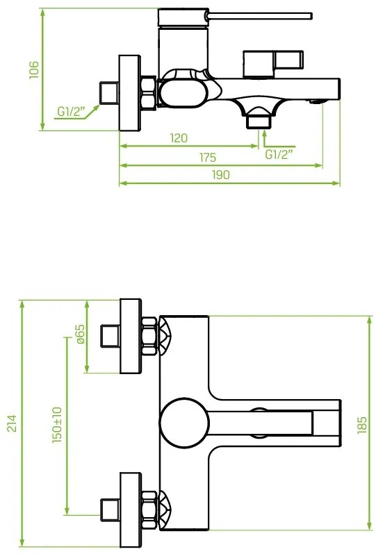 Laveo Pinar, falra szerelhető kádcsaptelep zuhanygarnitúra nélkül 150mm, fekete matt, LAV-BAW_710D