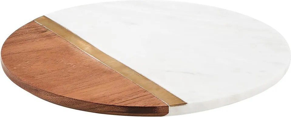 MARBLE KITCHEN márvány/fa alátét sárgaréz csíkkal, Ø 30 cm