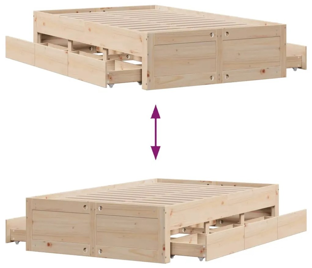 tömör fenyőfa fiókos ágykeret matrac nélkül 120 x 200 cm