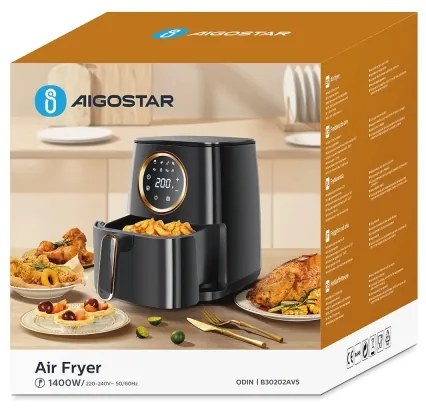 Aigostar légkeveréses fritőz 1400W/230V, 4,2 l, fekete