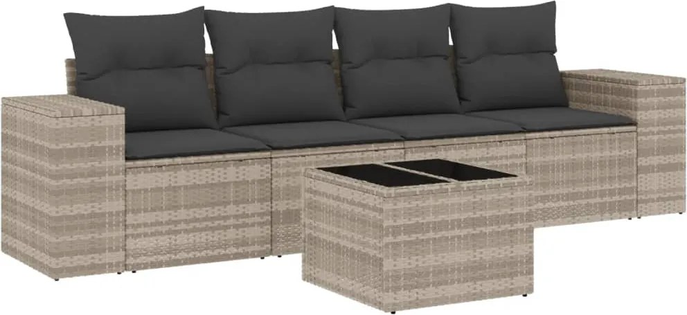 vidaXL 5 részes világosszürke polyrattan kerti ülőgarnitúra párnákkal