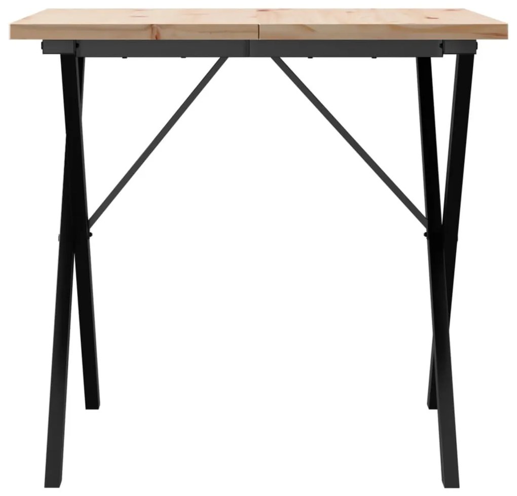 Tömör fenyőfa és acél étkezőasztal X-vázzal 90x90x75,5 cm