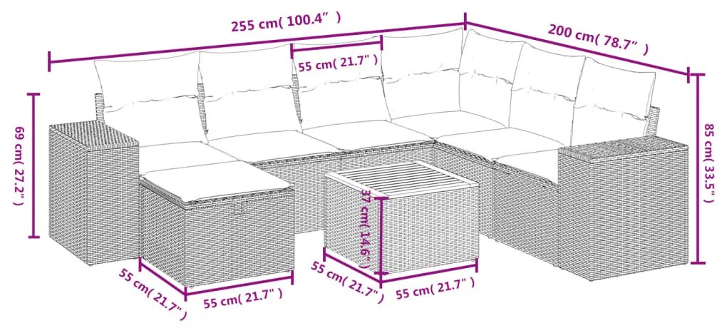 8 részes vegyes bézs polyrattan kerti ülőgarnitúra párnákkal