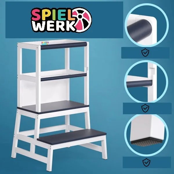 Spielwerk PLAY tanulótorony fenyőfa, 93x56x49cm, fehér/antracit