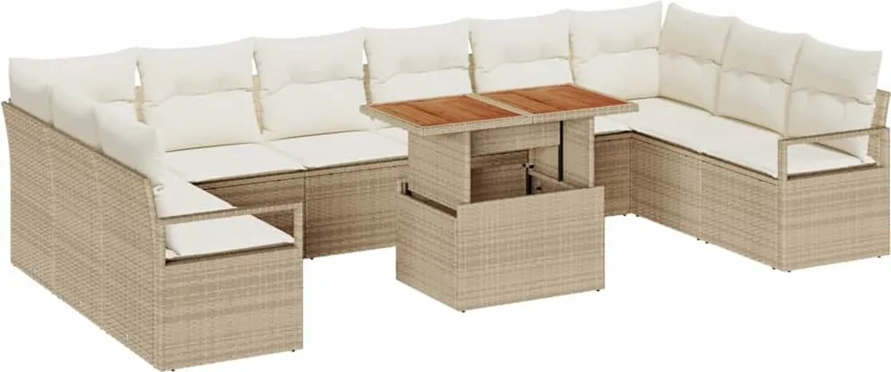 vidaXL Kerti Kanapé Szett tárolóval 11 pcs Bézs Poli rattan