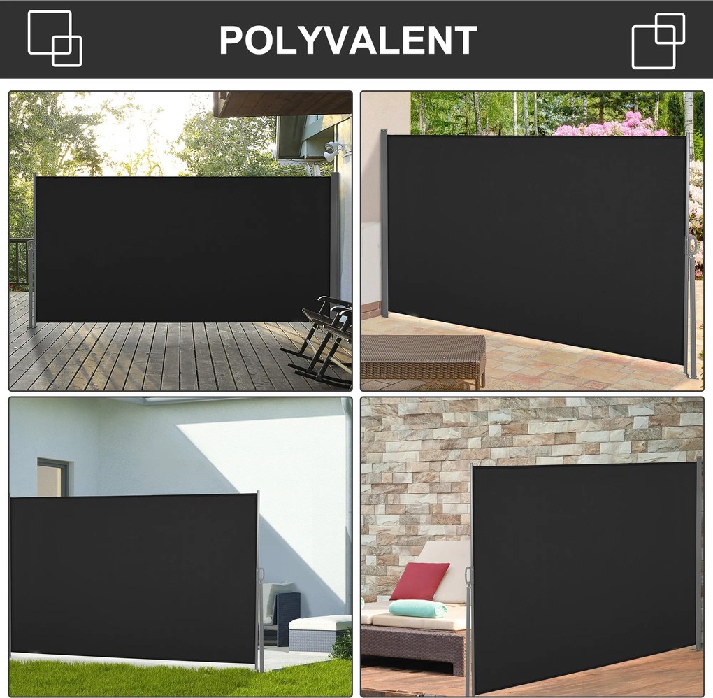 Outsunny Oldalsó Napernyő– Húzható Privát Képernyő, méret: 3L x 1.6H m, fémből, vízálló, UV-ellenálló, magas sűrűségű 180 g/m² fekete | Aosom