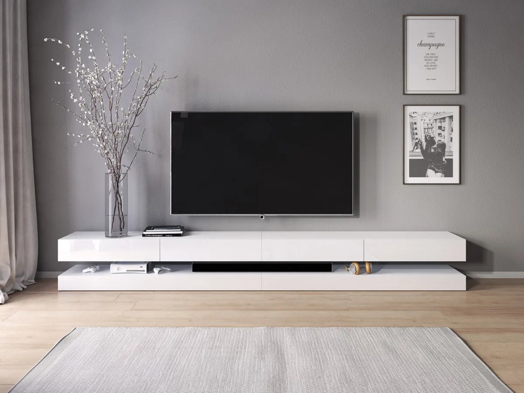 TV szekrény fehér / fehér magasfény színkombinációban – FLY DOUBLE