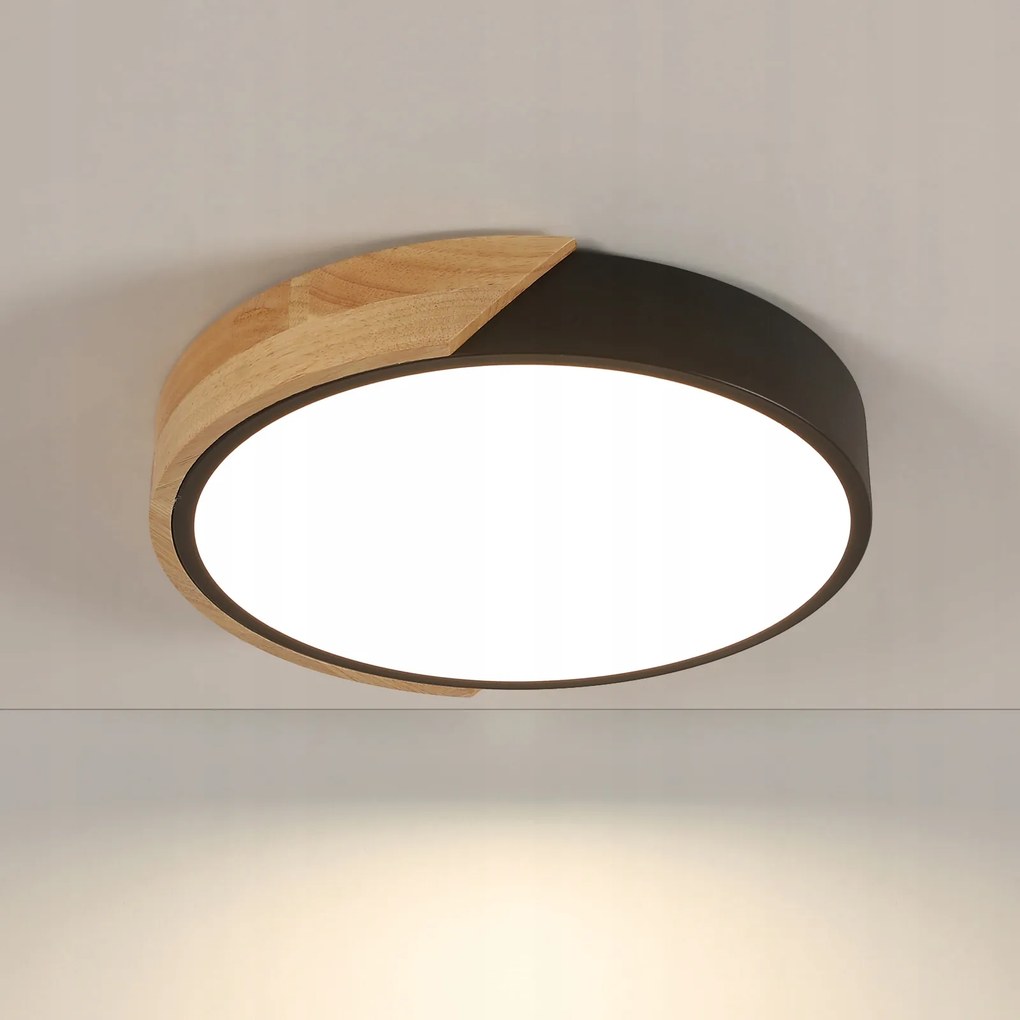 Led Mennyezeti Lámpa Plafon Fa Kerek Fekete Modern 24W 4500K
