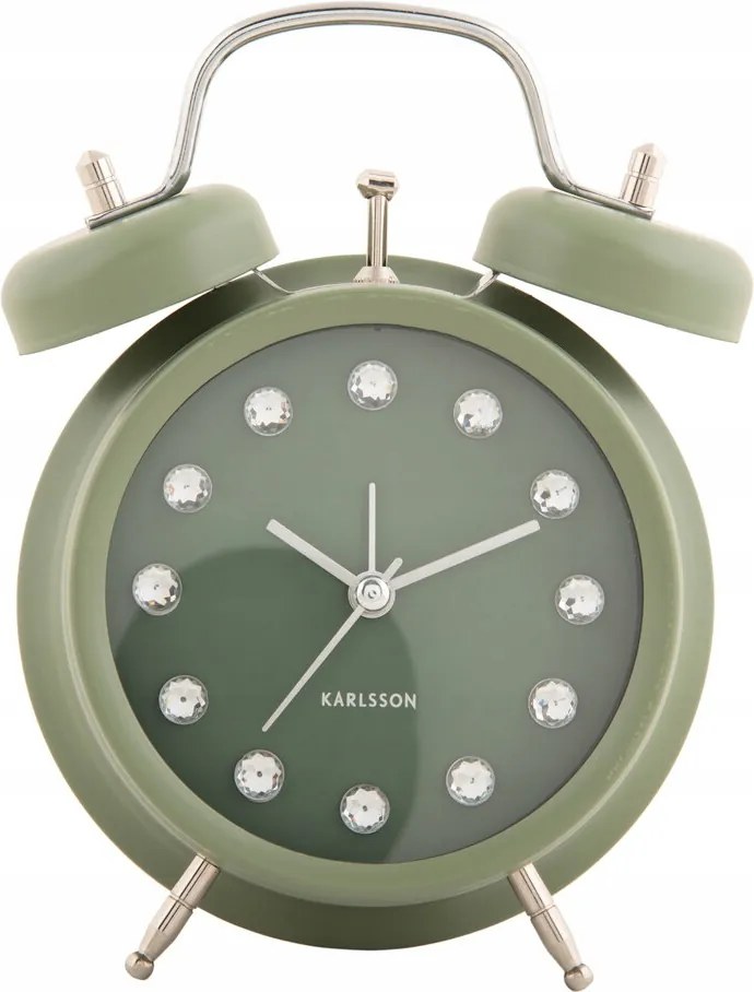 Ébresztőóra Klasszikus Asztali Óra Fém Zöld Ø 11,8 cm Gyémántokkal