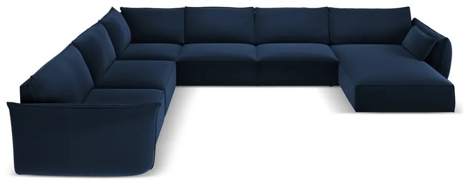 Sötétkék bársony sarokkanapé (bal oldali-U alakú) Vanda – Mazzini Sofas