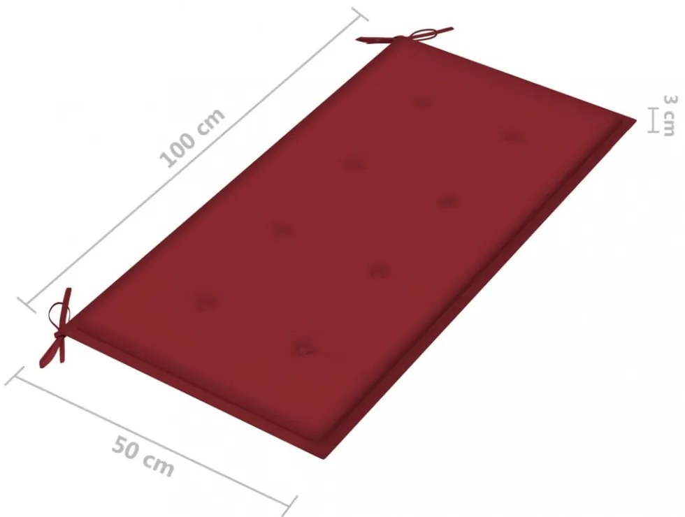 tömör tíkfa kerti pad bordó párnával 112 cm