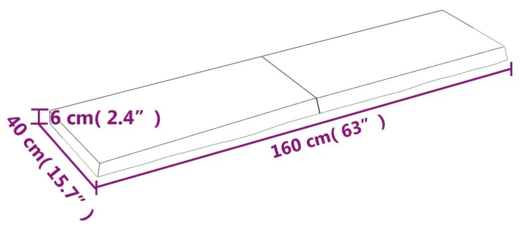 sötétbarna kezelt tömör tölgyfa fali polc 160 x 40 x (2-6) cm