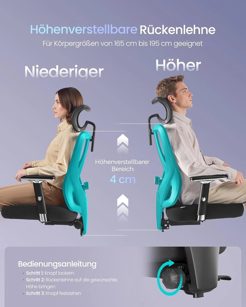 SONGMICS ergonomikus irodai szék állítható derék- és fejtámlával, max. 150 kg terhelhetőség, fekete