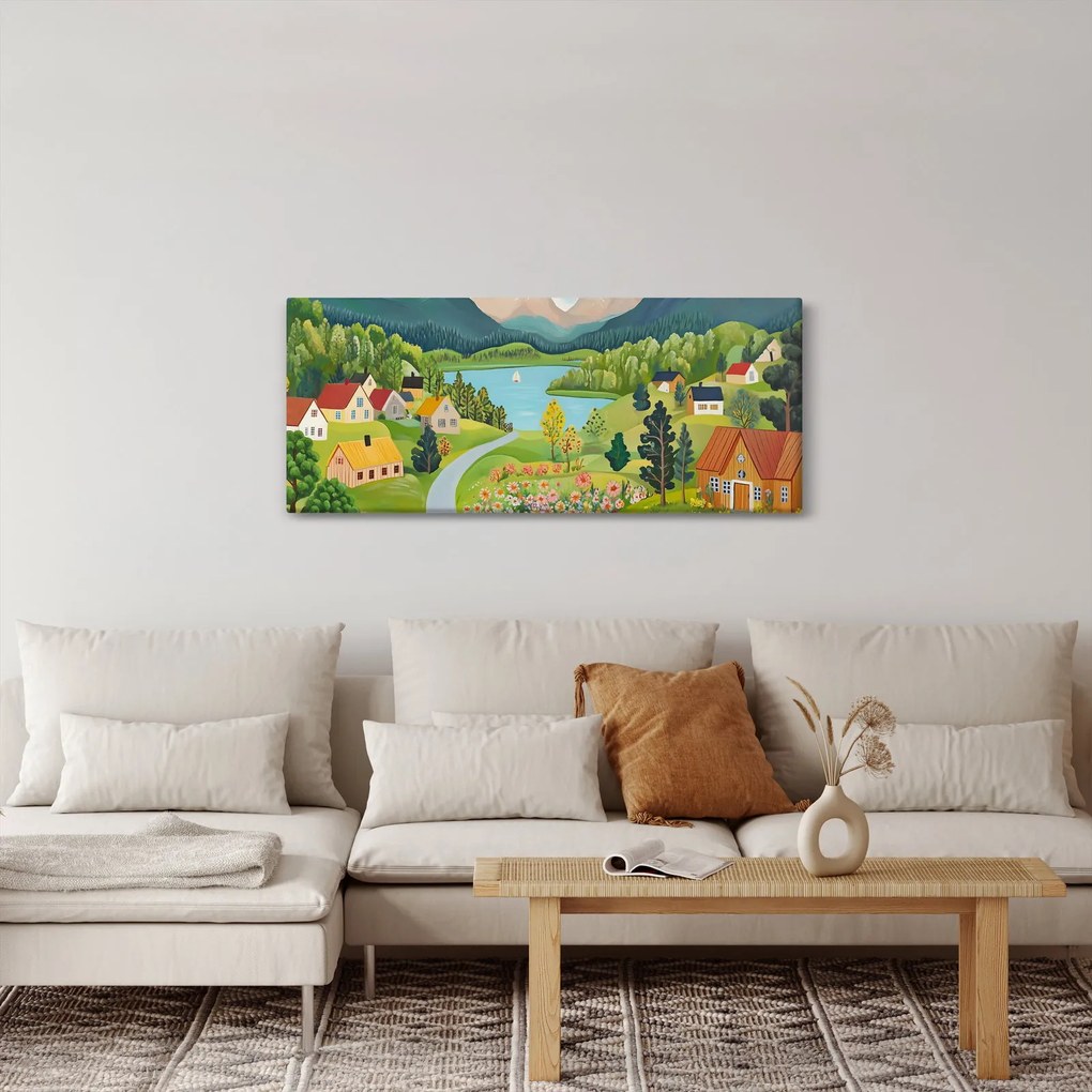 Kép - Falu a hegyekben (120x50 cm)
